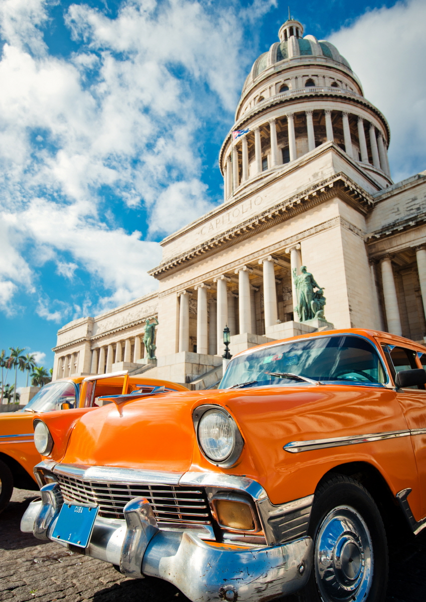 PGT-003 쿠바 하바나 주차중인 택시 랜드마크 대형 포스터