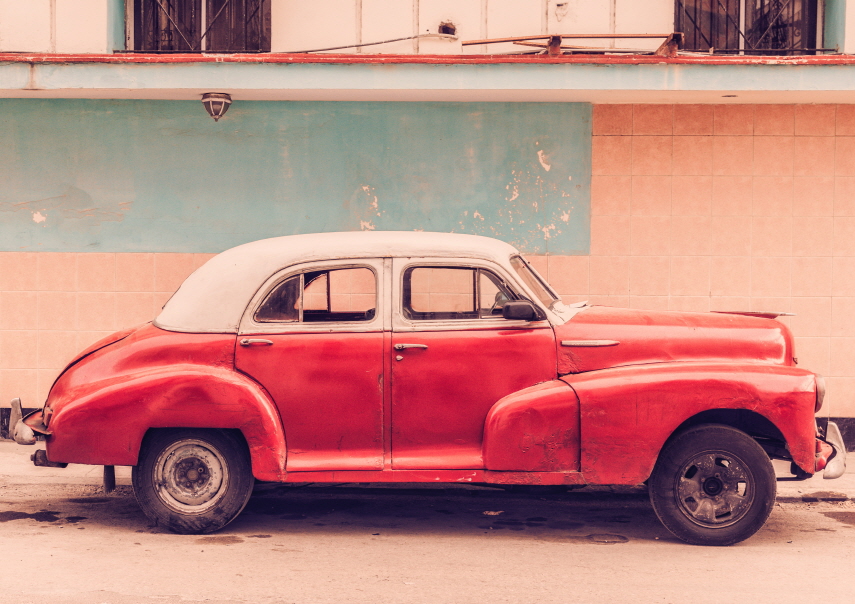PGT-035 클래식 빈티지 빨간 자동차 쿠바 하바나 랜드마크 대형 포스터