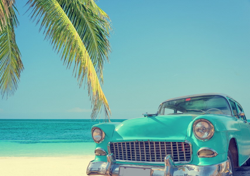 PGT-043 클래식 빈티지 하늘색 자동차 쿠바 하바나 랜드마크 대형 포스터