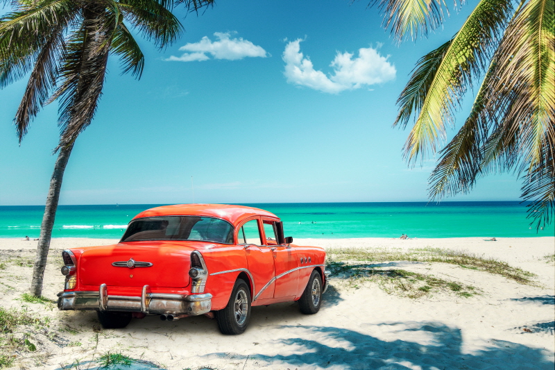 PGT-051 해변의 클래식 빈티지 자동차 쿠바 바라데로 랜드마크 대형 포스터