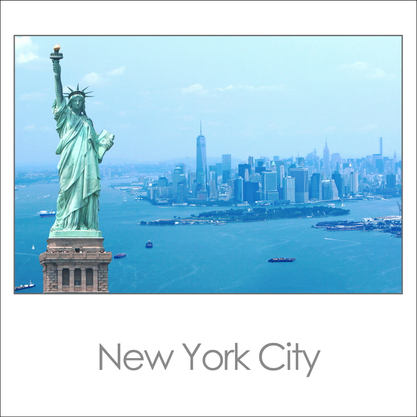 HGF-013 자유의 여신상과 뉴욕 스카이라인 미국 랜드마크 정사각 포스터 30X30cm