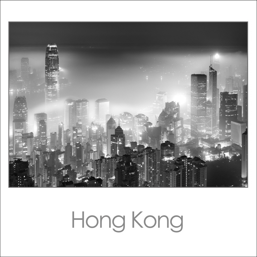 HGF-015 안개 낀 빅토리아 항구의 야경 홍콩 랜드마크 정사각 포스터 30X30cm