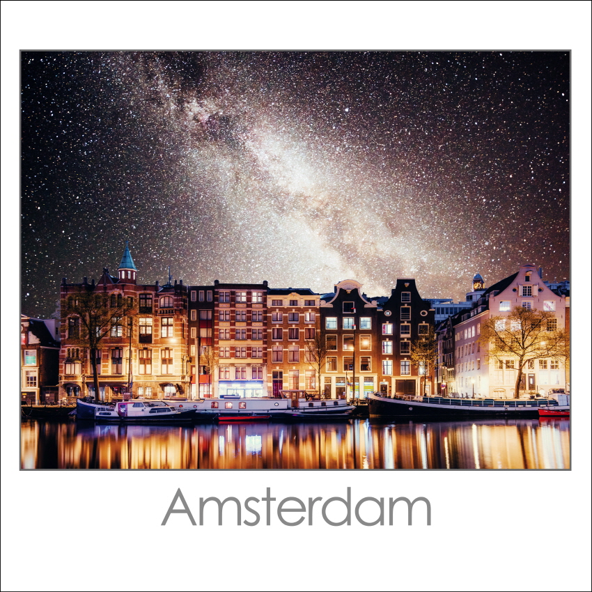 HGF-081 암스테르담의 아름다운 밤 네덜란드 랜드마크 정사각 포스터 30X30cm
