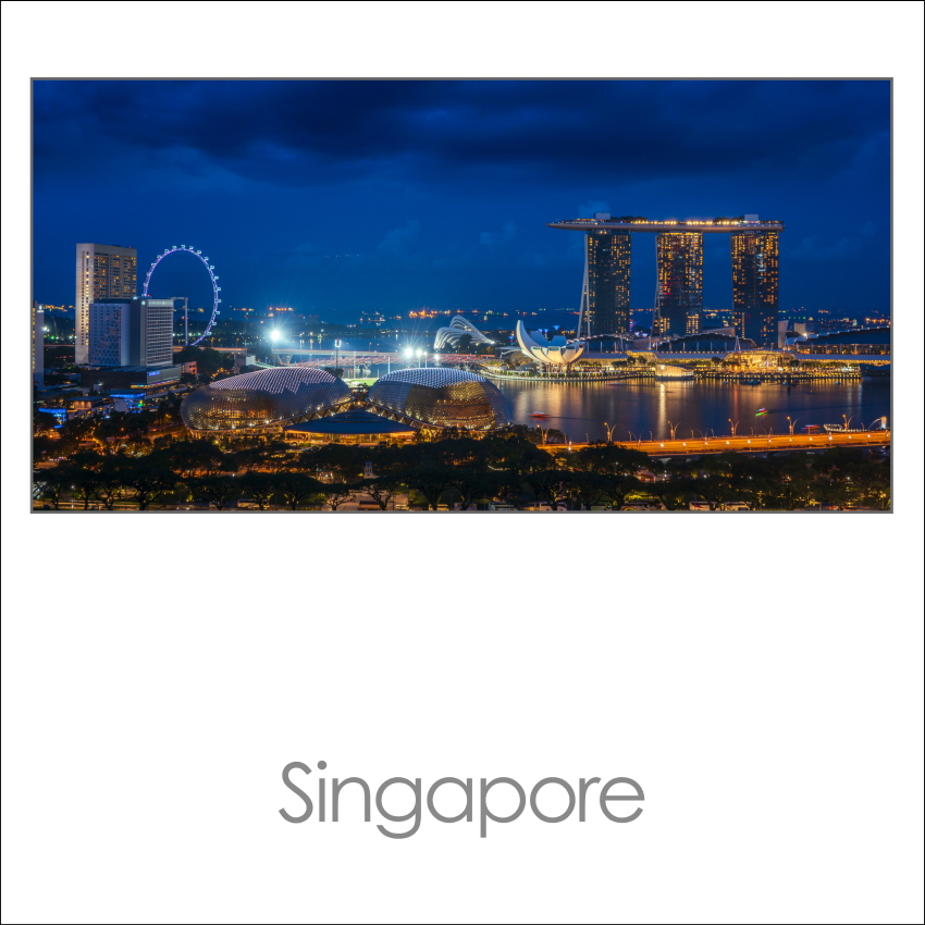 HGF-091 싱가폴 싱가포르 야경 마리나베이샌즈 호텔 랜드마크 정사각 포스터 30X30cm