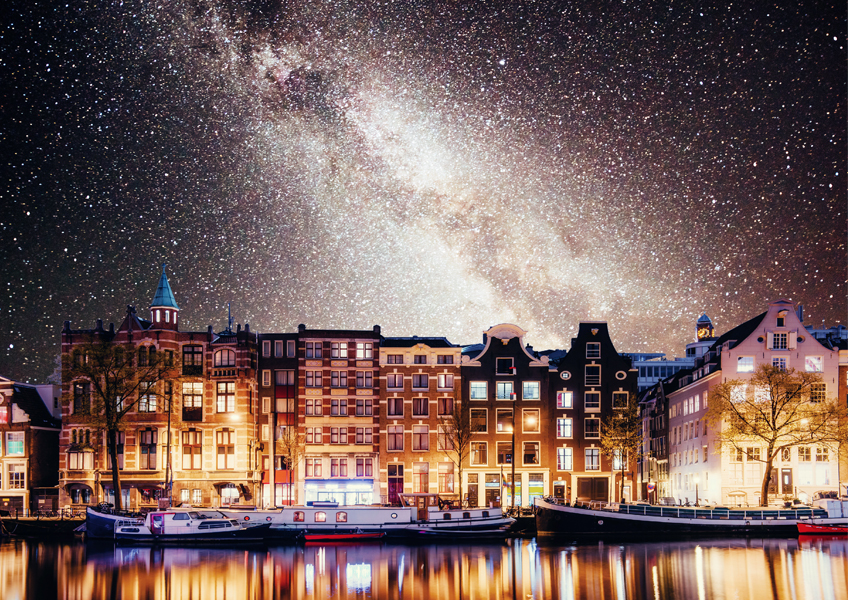 암스테르담의 아름다운 밤 네덜란드 포토그라피 포스터