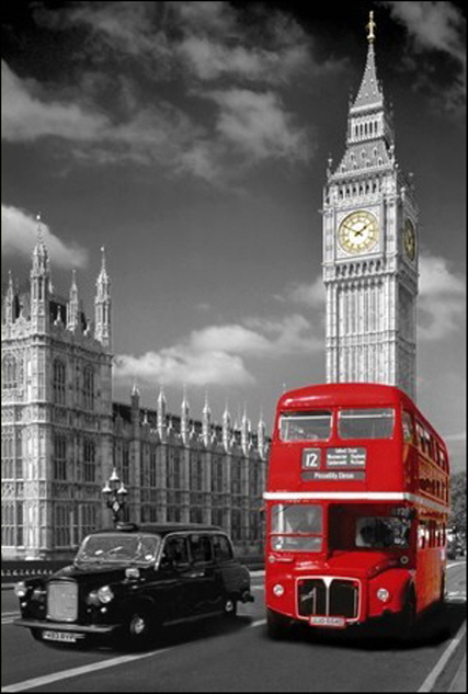 PG-02 Piccadilly Bus and Black Cab 대형 포토그라피 포스터 61X91cm
